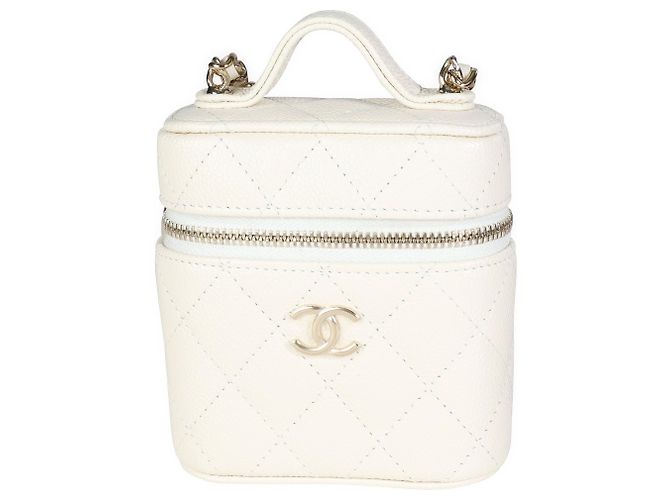 Vanity Chanel Creme gesteppter Kaviar-Mini-Kosmetikkoffer Weiß