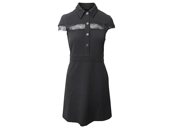 Maje Riloi Lace Detail A-Line Mini Dress in Black Polyester  ref.620167