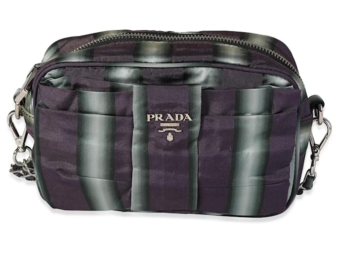 Prada bolso cámara de nailon a rayas moradas y grises Púrpura Cuero  ref.620184