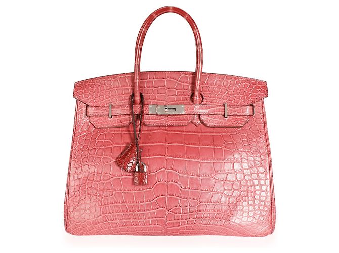 Hermès Hermes Bois De Rose Mate Cocodrilo Birkin 35 PHW Roja