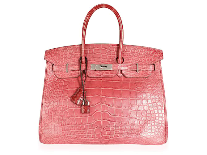 Hermès Hermes Bois De Rose Mate Cocodrilo Birkin 35 PHW Roja Cuero  ref.620204