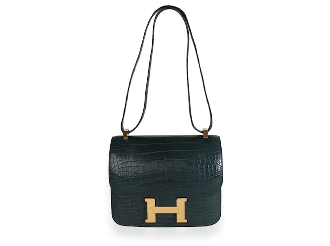 Hermès Hermes Nib  Vert Rousseau Matte Alligator Constance 24 Ghw  Black Leather  ref.620210