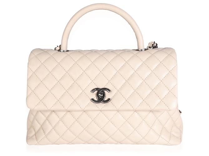 Chanel Light Beige Quilted Caviar Large Coco Top Handle Flap Bag  ref.620222