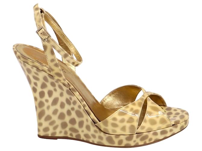 Kate Spade Ocelot Wedge Sandals in Gold Patent Leather Golden  ref.620257