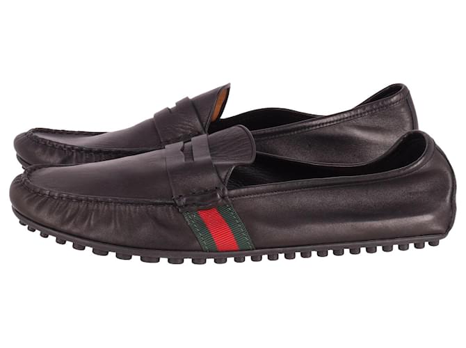 Gucci Men Web Penny Loafers in Black Leather  ref.620265