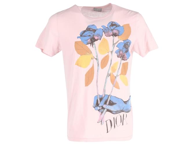 T-shirt Dior Alexander Foxton con stampa multi fiori in cotone rosa  ref.620272
