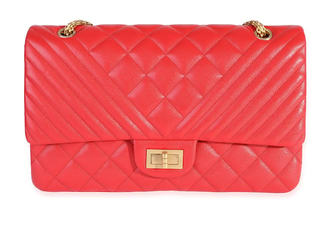 Chanel Red Quilted Caviar Reissue 2.55 227 Double Flap Bag  Leather  ref.620284