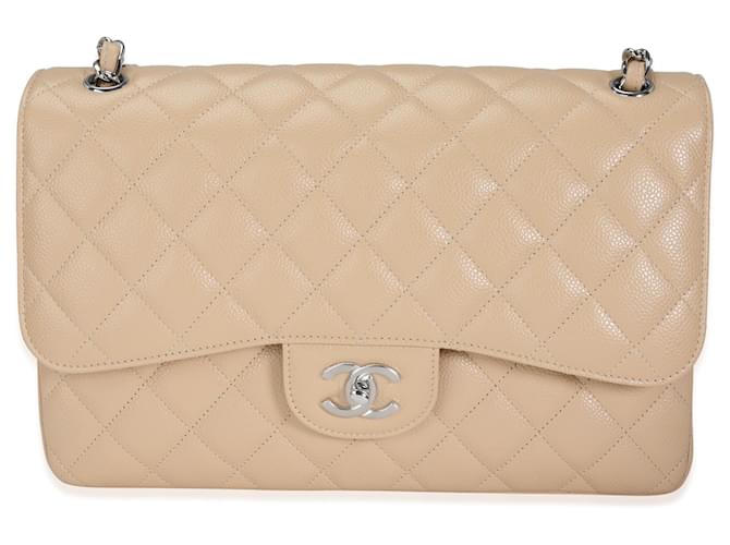 Chanel Beige Quilted Caviar Jumbo Classic Double Flap Bag  Flesh Leather  ref.620292