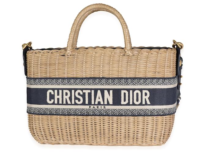 Dior Oblique Jacquard Wicker Basket Bag  Flesh  ref.620314