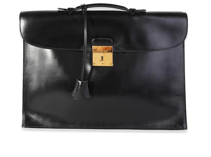 Hermes Vintage Black Box Calf Quirus Briefcase Ghw