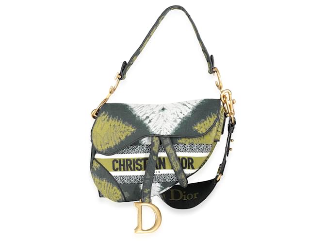 Dior Green Tie Dye Embroidered Saddle Bag With Bandouliere Strap Leather  ref.620370