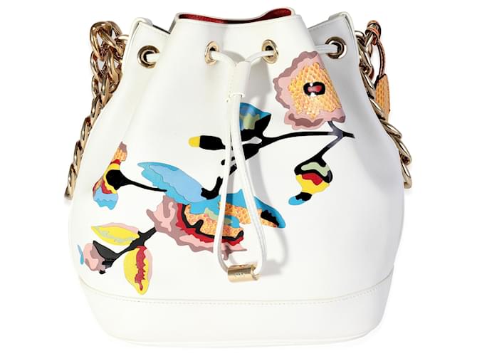 Dior Weißes Kalbsleder & mehrfarbige Python-Applikation Paradise Bubble Bucket Bag  ref.620372