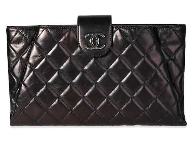 Chanel Black Glazed calf leather Coco Pleats Clutch  - Joli Closet