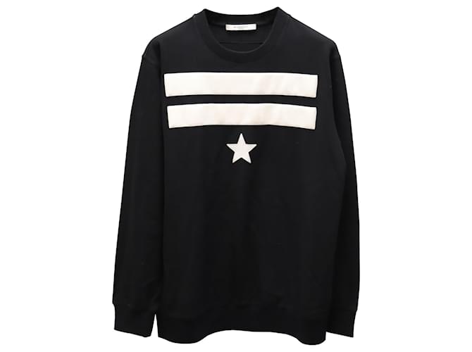 Sweat Givenchy à étoiles et rayures blanches en coton noir  ref.620397