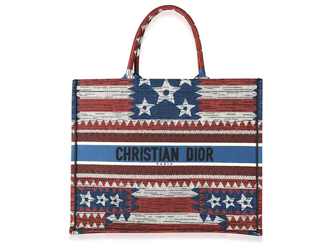 Dior Red, White, & Blue American Flag Large Book Tote  Leather  ref.620403