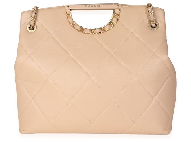 Chanel Beige Quilted Caviar Chain Frame Shopping Tote Flesh Leather  ref.620407 - Joli Closet