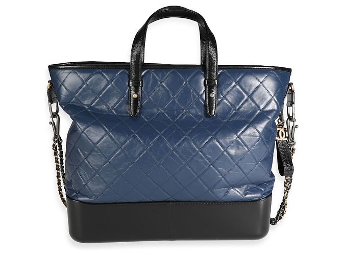 Chanel Black & Blue Gestepptes Kalbsleder Große Gabrielle Einkaufstasche