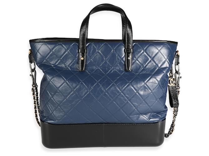 Chanel Black & Blue Quilted Calfskin Large Gabrielle Shopping Tote  Leather  ref.620412