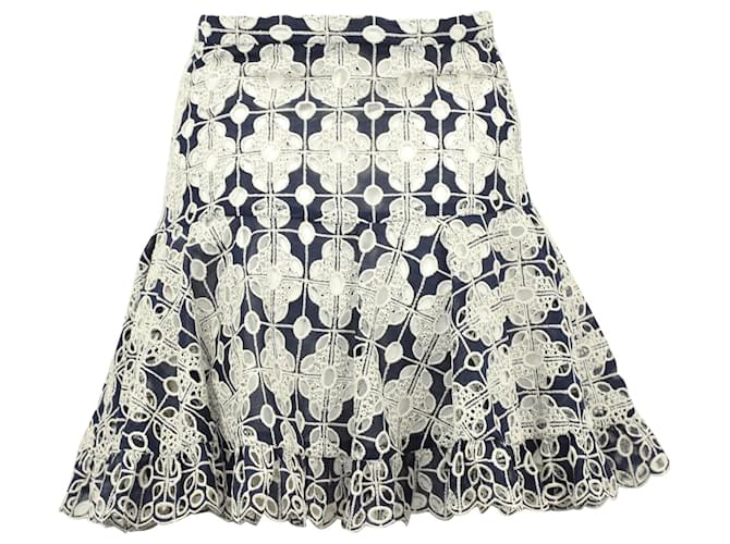 Sandro Paris Brone Broderie Anglaise Skirt in Navy Blue Cotton  ref.620428