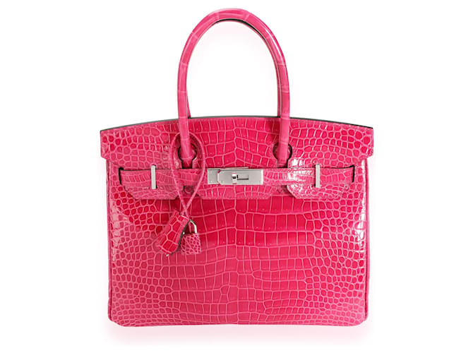 Hermès Hermes Nib Rose México Brilhante Porosus Crocodilo Birkin 30 PHW Vermelho  ref.620447