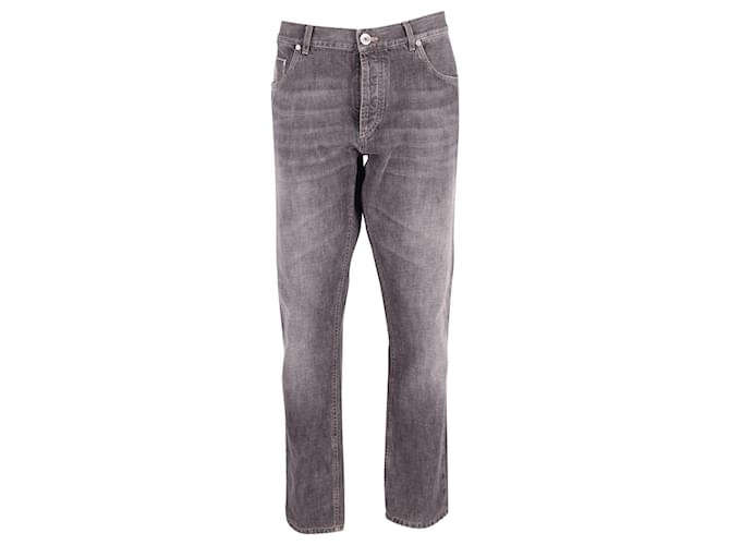 Brunello Cucinelli Jeans mit geradem Bein und Webkante aus grauer Baumwolle  ref.620451
