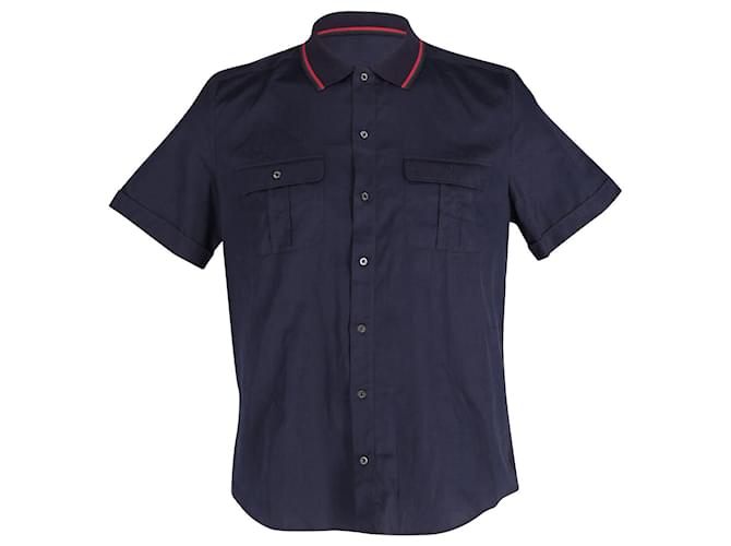 Gucci Striped Collar Shirt in Navy Blue Cotton  ref.620453