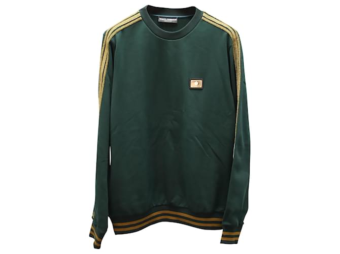 Dolce & Gabbana Sweatshirt mit goldenen Streifen aus grüner Baumwolle  ref.620455