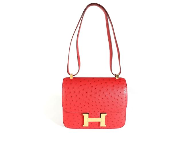 Hermès Hermes Rouge Vif Ostrich Constance 24 Ghw  Red Leather Ostrich leather  ref.620459