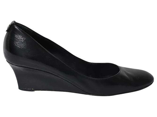 Zapatos de tacón de cuña con G entrelazada de Gucci en cuero negro Charol  ref.620462
