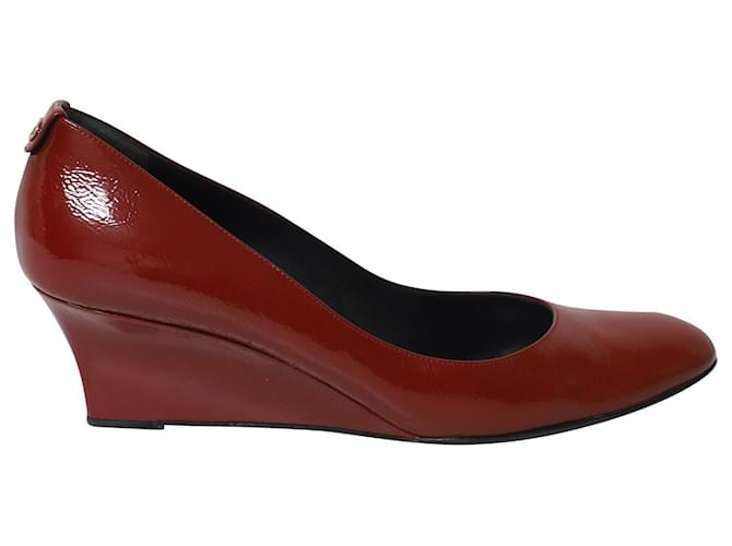 Zapatos de tacón de cuña con G entrelazada de Gucci en charol rojo Roja Cuero  ref.620469