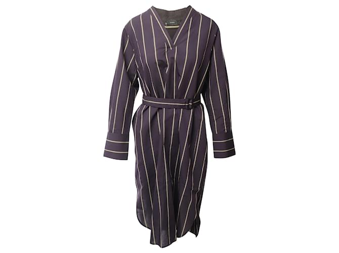 Joseph Janis Striped Robe Dress in Brown Cotton   ref.620472