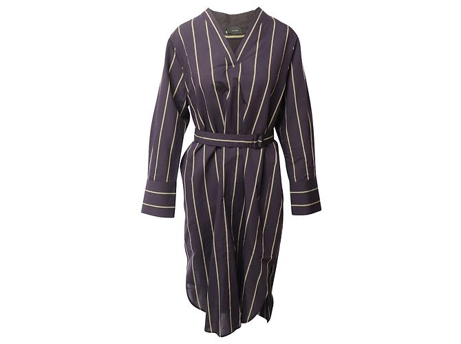 Joseph Janis Vestido Robe Listrado em Algodão Marrom