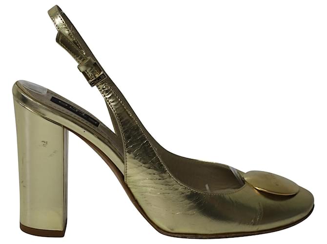Zapatos de salón destalonados metálicos con tacón en bloque de Etro en cuero dorado  ref.620501