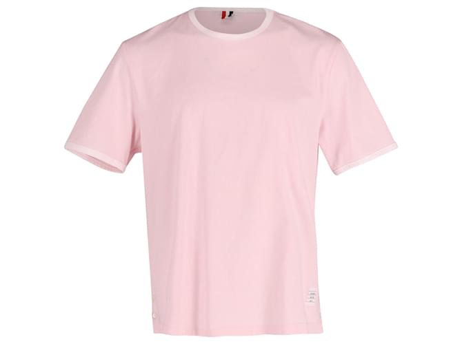 T-shirt a maniche corte rilassata Thom Browne con spacco laterale in cotone rosa  ref.620506