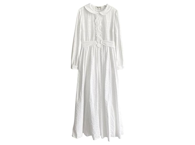 Saint Laurent Resort 2015 White Broderie Anglaise Maxi Dress Cotton  ref.620924