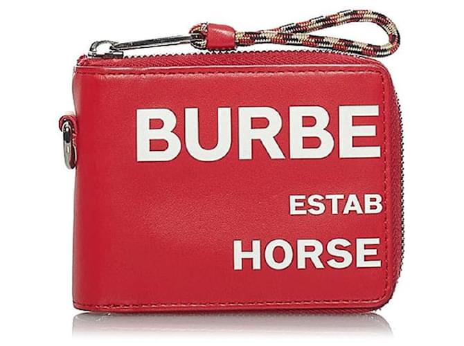 Burberry Geldbörse aus Leder mit Reißverschluss und Horseferry-Print Rot Kalbähnliches Kalb  ref.621030