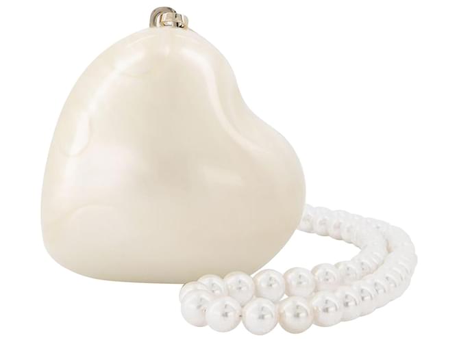 Simone Rocha Micro Heart Bracelet With Leather/Pearl Strap White  ref.621076