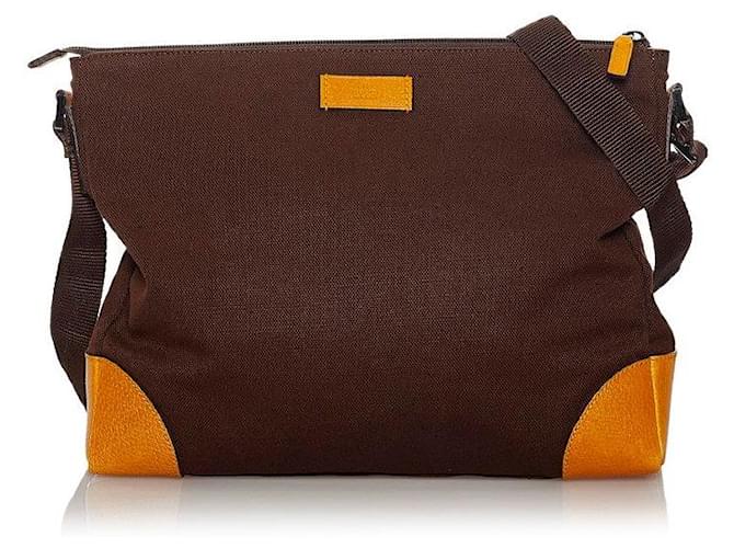 Gucci Leather-Trimmed Messenger Bag Brown Cloth  ref.621219