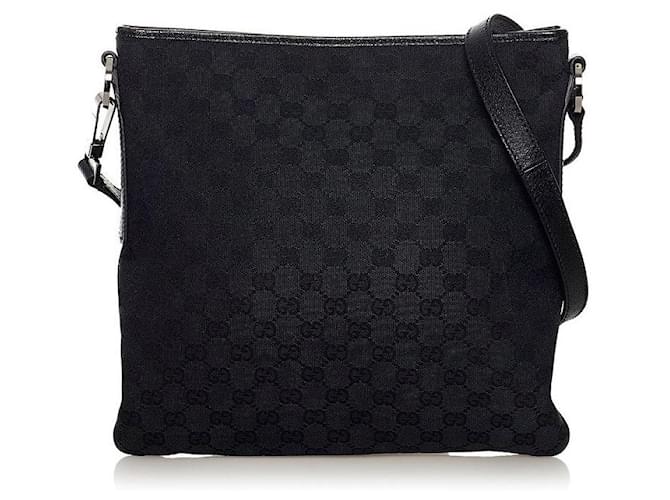 Gucci GG Canvas Flat Messenger Bag Black Cloth  ref.621231