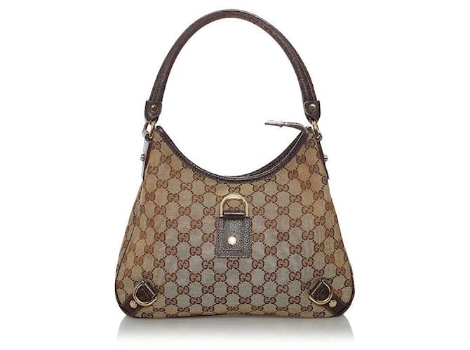 Gucci Abtei-Hobo-Tasche mit D-Ring aus GG Canvas Braun Leinwand  ref.621260
