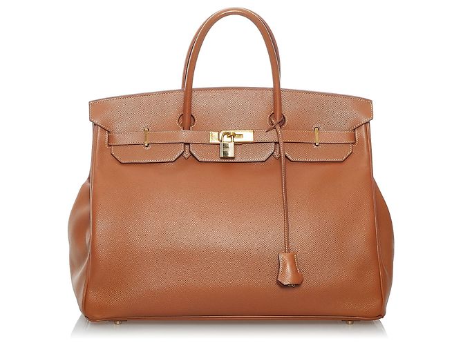 Hermès Hermes Brown Epsom Birkin 40 Braun Leder Kalbähnliches Kalb