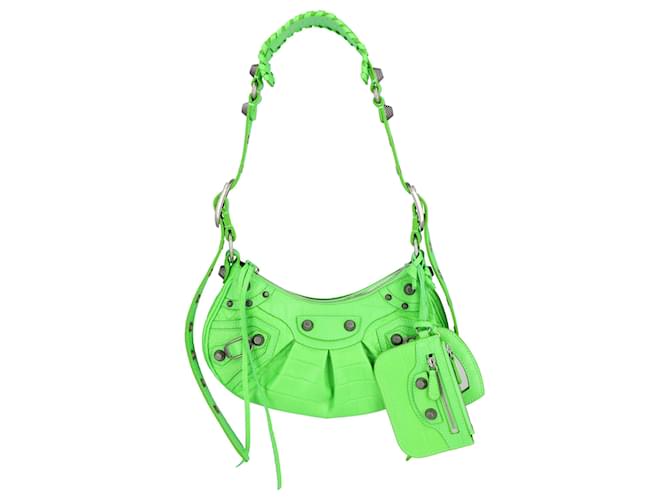 Balenciaga Women Le Cagole XS in Acid Green with crocodile embossed leather Pony-style calfskin  ref.621450