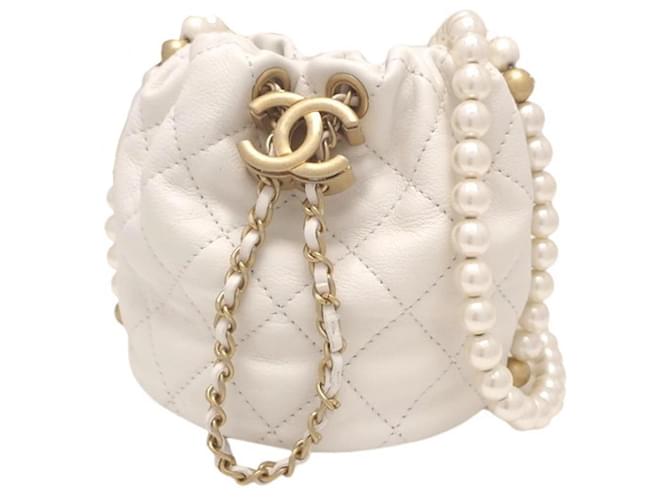 Mini Faux Pearl Decor Drawstring Chain Bucket Bag