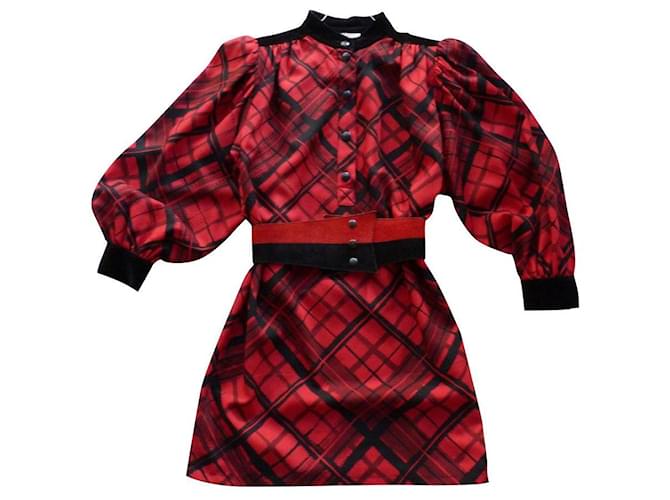 Yves Saint Laurent Dresses Black Red Velvet Wool  ref.621602