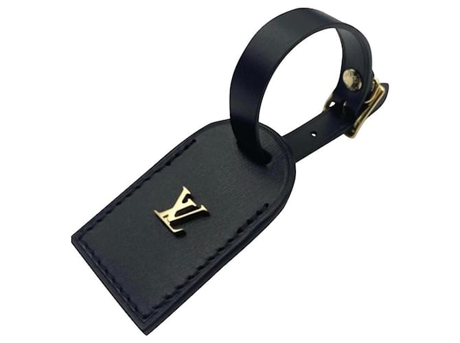 Etiqueta de equipaje Louis Vuitton negra Negro Cuero  ref.622307