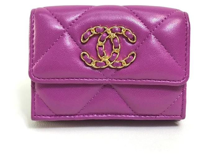 Chanel carteiras Rosa Pele de cordeiro  ref.622312