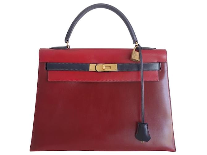 Hermès Hermes Kelly bag 32 tricolor Red Multiple colors Dark red Navy blue Leather  ref.622408