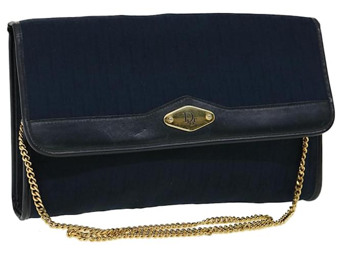 Bolsa de ombro de lona Christian Dior Trotter com corrente azul marinho Auth rd2392  ref.622485