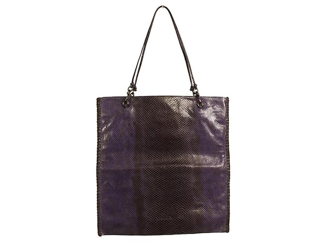PRADA mini sac à main cabas en cuir violet embossé lézard avec anses doublées  ref.622545