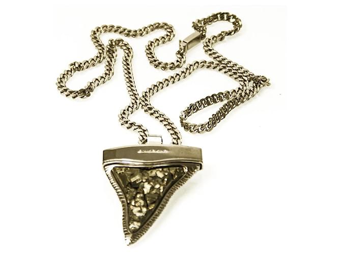 Givenchy Large Shark Tooth Pendant Silver Tone Chain Necklace with crystals Silvery Metal  ref.622546
